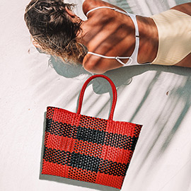 Basket Weave Checkered Hand Bag / Tote Bag