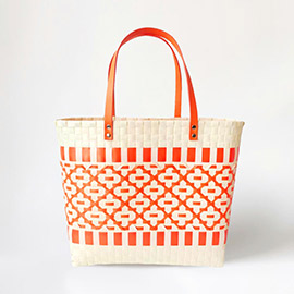 Quatrefoil Patterned Basket Weave Tote Bag / Shoulder Bag