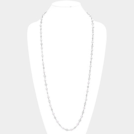 Pearl Clear Bezel Station Long Necklace