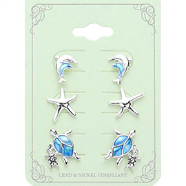 3PAIRS - Dolphin Starfish Sea Turtle Stud Earrings Set