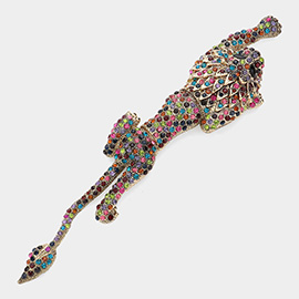 Rhinestone Paved Lion Pin Brooch