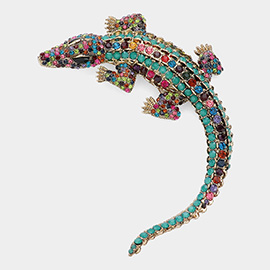 Rhinestone Paved Alligator / Crocodile Pin Brooch