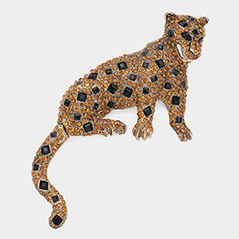Rhinestone Paved Jaguar Pin Brooch