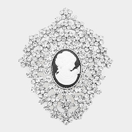 Cameo Pointed Round Rhinestone Embellished Pin Brooch