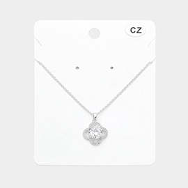 Round CZ Stone Pointed Quatrefoil Pendant Necklace