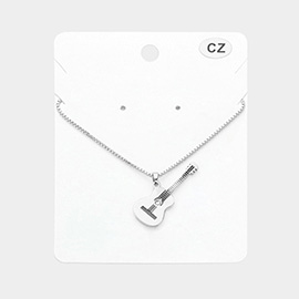 CZ Stone Pointed Guitar Plate Pendant Necklace
