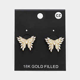 18K Gold Filled CZ Stone Embellished Butterfly Stud Earrings