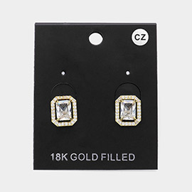 18K Gold Filled Rectangle CZ Stone Stud Earrings