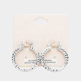 White Gold Dipped Textured Aluminum Pin Catch Hoop Earrings