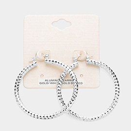 White Gold Dipped Textured Aluminum Pin Catch Hoop Earrings