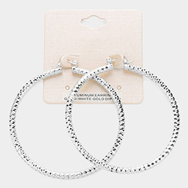 White Gold Dipped Textured Aluminum Pin Catch Hoop Earrings