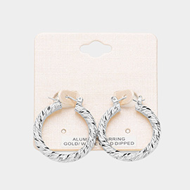 White Gold Dipped Textured Aluminum Pin Catch Hoop Earrings