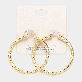 Gold Dipped Textured Aluminum Pin Catch Hoop Earrings