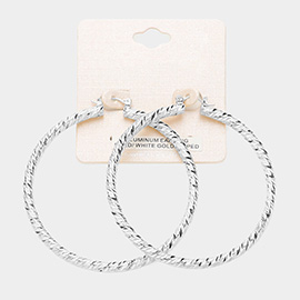 White Gold Dipped Textured Aluminum Pin Catch Hoop Earrings