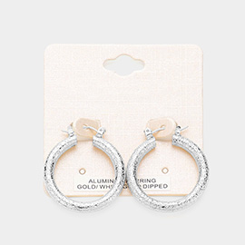 White Gold Dipped Textured Aluminum Pin Catch Hoop Earrings