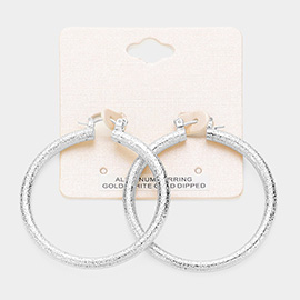 White Gold Dipped Textured Aluminum Pin Catch Hoop Earrings