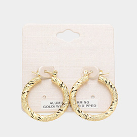 Gold Dipped Textured Aluminum Pin Catch Hoop Earrings