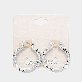 White Gold Dipped Textured Aluminum Pin Catch Hoop Earrings