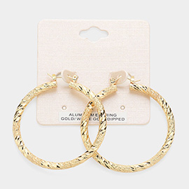 Gold Dipped Textured Aluminum Pin Catch Hoop Earrings