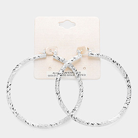 White Gold Dipped Textured Aluminum Pin Catch Hoop Earrings