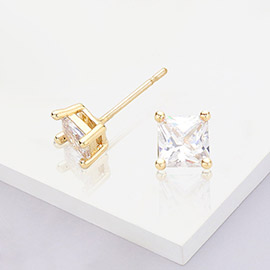Gold Dipped 4mm Square CZ Stone Stud Earrings