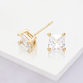 Gold Dipped 5mm Square CZ Stone Stud Earrings