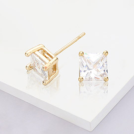 Gold Dipped 6mm Square CZ Stone Stud Earrings