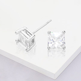 White Gold Dipped 6mm Square CZ Stone Stud Earrings