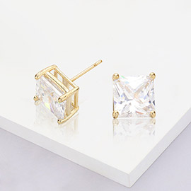 Gold Dipped 7mm Square CZ Stone Stud Earrings