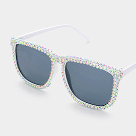 Bling Studded Rim Tinted Lens Oversized Square Wayfarer Sunglasses