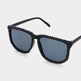 Bling Studded Rim Tinted Lens Oversized Square Wayfarer Sunglasses