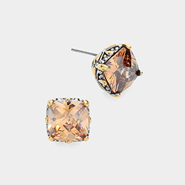 Square CZ Stone Cluster Stud Earrings