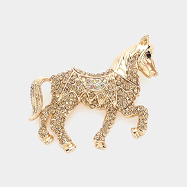 Rhinestone Paved Horse Pin Brooch