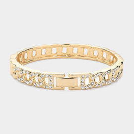 Stone Paved Cuban Chain Hinged Bangle Bracelet