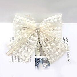 Pearl Pointed Flower Embroidered Lace Bow Barrette