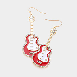 Rhinestone Rim Guitar Dangle Earrings