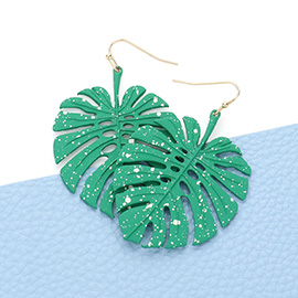 Splash Dotted Tropical Leaf Dangle Earrings