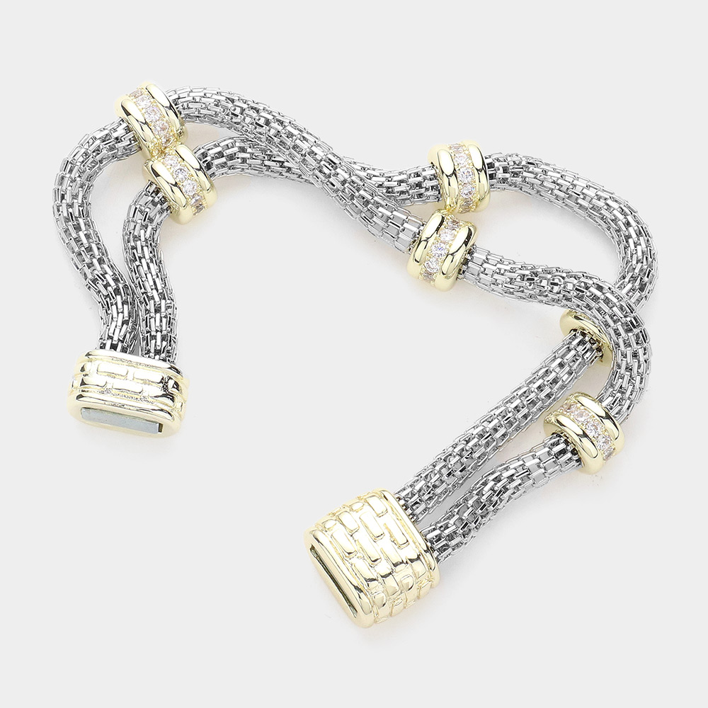 14K Gold Plated Two Tone Mesh Chain Bracelet
