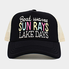 Boat Waves Sun Rays Lake Days Message Mesh Back Baseball Cap