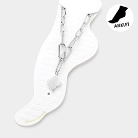 Mother Of Pearl Quatrefoil Charm Paper Clip Chain Anklet
