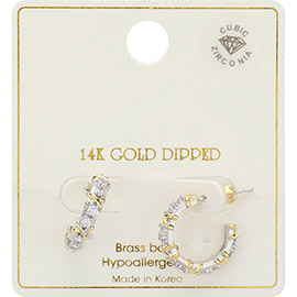 14K Gold Dipped Twenty Gems CZ Stone Paved Mini Hoop Earrings