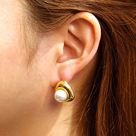 14K Gold Dipped Abstract Pearl Stud Earrings