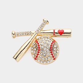 Stone Paved I Love Baseball Pin Brooch