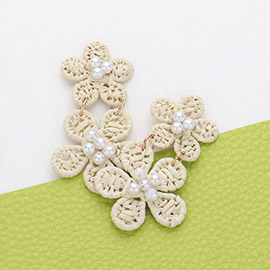 Pearl Pointed Raffia Wrapped Flower Link Earrings