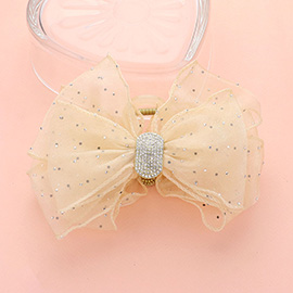 Rhinestone Paved Knot Pointed Dotted Bow Hair Claw Clip