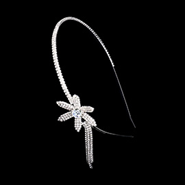 Rhinestone Paved Flower Fringe Pointed Headband