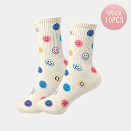 10Pairs - Smile Face Patterned Socks