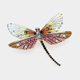 Rhinestone Embellished Enamel Translucent Dragonfly Pin Brooch