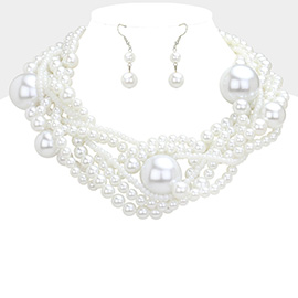 Multi Pearl Beaded Statement Necklace