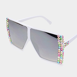 Bling Studded Square Visor Sunglasses